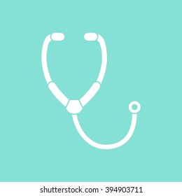 Stethoscope    vector icon. White  illustration isolated on green  background for graphic and web design.