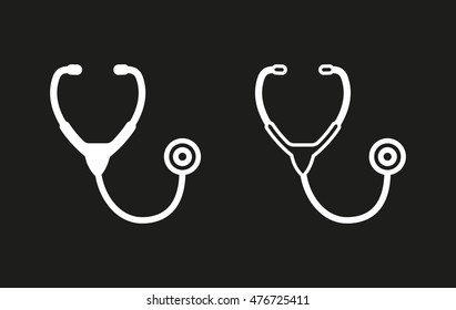 Stethoscope vector icon. White illustration isolated on black background for graphic and web design.