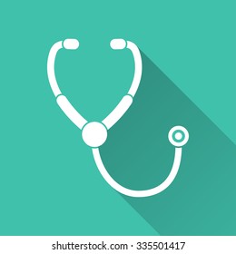 Stethoscope  - vector icon in white on a green background.