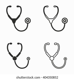 Stethoscope    vector icons set. Black  illustration isolated on white  background for graphic and web design.