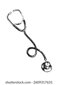 Stethoscope vector illustration. Hand drawn medical equipment. 
