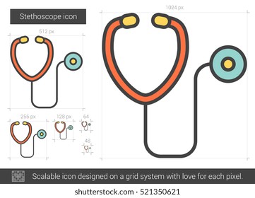 Icono de línea vectorial de estetioscopio aislado en fondo blanco. Icono de línea de estetioscopio para infografía, sitio web o aplicación. Icono escalable diseñado en un sistema de cuadrícula.