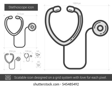 Stethoscope vector line icon isolated on white background. Stethoscope line icon for infographic, website or app. Scalable icon designed on a grid system.