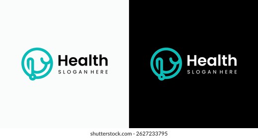 Stethoskop Vektor Logo Design mit modernen, einfachen, sauberen und abstrakten Stil. Ikone für Business, Gesundheitswesen, medizinische und persönliche Markenbildung.