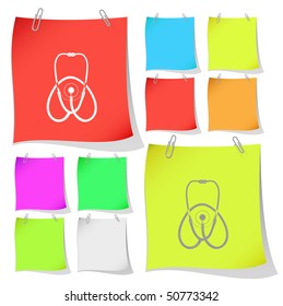 Stethoscope. Vector note papers.