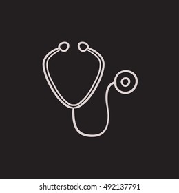 Stethoscope vector sketch icon isolated on background. Hand drawn Stethoscope icon. Stethoscope sketch icon for infographic, website or app.