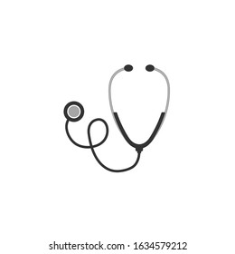 Stethoscope vector in white background. This stethoscope vector has white and black colour. General checkup vector consist of stethoscope medical checkup icons. Stethoscope line icon.