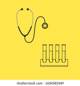 Stethoscope vector in white background. This stethoscope vector has white and black colour. General checkup vector consist of stethoscope medical checkup icons. Stethoscope line icon.