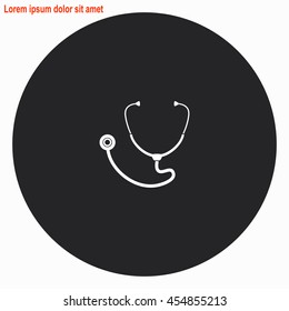 Stethoscope web icon. Gray circle button with white illustration.