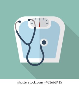 Stethoscope and weighting apparatus. Flat style vector illustration