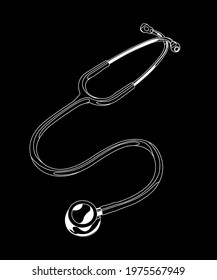stethoscope white on black background  
