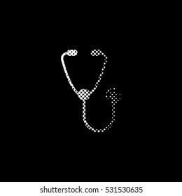 stethoscope - white vector icon ; halftone illustration