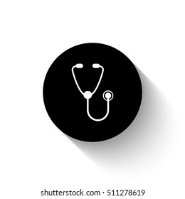 stethoscope - white vector  icon with shadow
