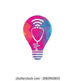 Stethoscope Wifi bulb shape Logo Icon Design. Stethoscope with wifi signals icon.	