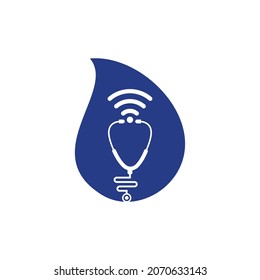 Stethoscope Wifi drop shape Logo Icon Design. Stethoscope with wifi signals icon.