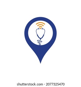 Stethoscope Wifi gps shape Logo Icon Design. Stethoscope with wifi signals icon
