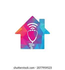 Estetioscopio Wifi forma de casa Diseño de iconos. Estetioscopio con icono de señales wifi