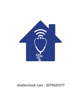 Stethoscope Wifi home shape Logo Icon Design. Stethoscope with wifi signals icon