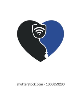 Stethoscope Wifi Medical Logo Icon Design. Stethoscope with wifi signals and heart icon.