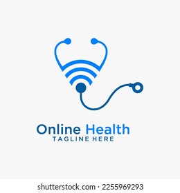 Stethoscope and wifi signal for online healthcare logo design