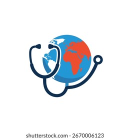 A stethoscope wraps around a globe, symbolizing global healthcare and medical awareness.