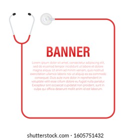 Stethoscopes banner, medical equipment for doctor. Vector stock illustration