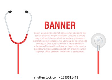 Stethoscopes banner, medical equipment for doctor. Vector stock illustration