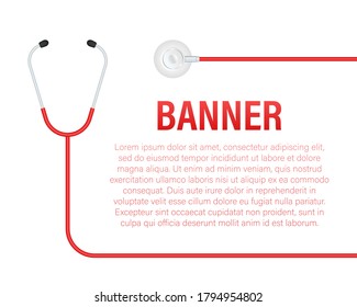 Stethoscopes banner, medical equipment for doctor. Vector stock illustration