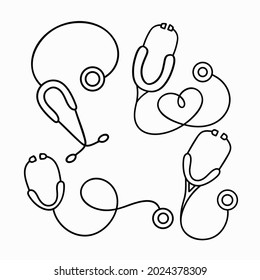 Stethoscopes outline illustration. Heartbeat logo in outline style. Vector illustration isolated on white.