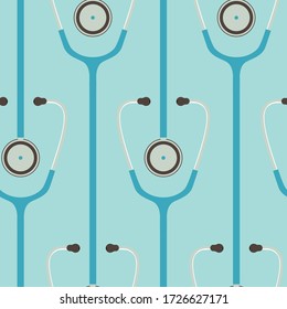 Stethoscopes seamless pattern. Isolated on blue background. Medicine, health care element. Vector illustration