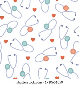 Stethoscopes seamless pattern. Medical equipment vector illustration.