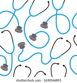 Stethoscopes seamless pattern. Repetitive vector illustration on transparent background. EPS 10.