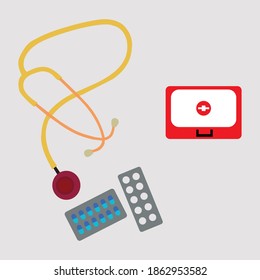 estetoscopía y medicina,vector kit de primeros auxilios