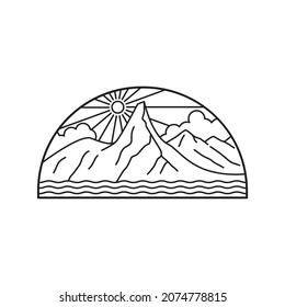 Stetind Norway's National Mountain in mono line art, patch badge design, emblem design, T-Shirt Design