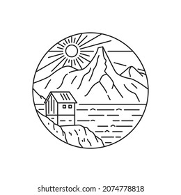 Stetind Norway's National Mountain in mono line art, patch badge design, emblem design, T-Shirt Design