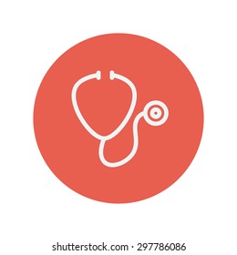 Stetoscope thin line icon Medical symbol thin line icon for web and mobile minimalistic flat design. Vector white icon inside the red circle.