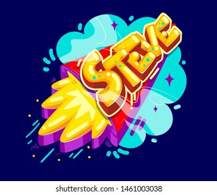 Steve kids boy name illustration on the rocket start