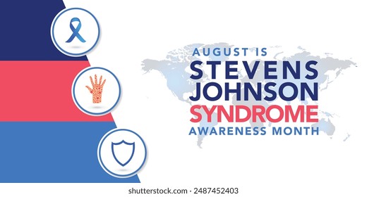 Stevens Johnson Syndrome Awareness Month is observed every year in August. Holiday concept. Template for background, banner, card, poster, placard, design template with unique shapes.