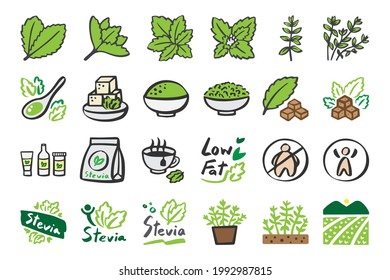 Stevia icon set. hand drawn doodle icons cartoon logo vector and illustration