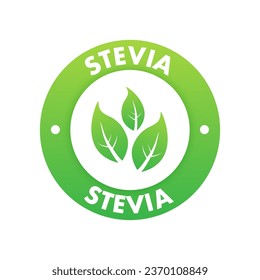 Etiqueta de Stevia. Sugar sustituto. 100 estevia natural. Logo ecológico, orgánico y biológico. Ilustración de material vectorial