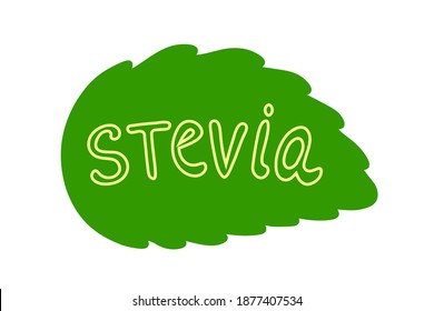 Etiqueta con letras de la hoja de Stevia. Icono o logotipo verde. Edulcorante natural de baja caloría. Etiqueta del producto vegetal vegano. Dieta. Pegatina. Vegeteriano. Orgánico