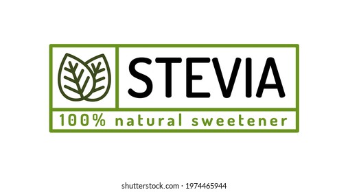 Stevia leaves badge natural sweetener substitute line style. Organic stevia symbol isolated on white background. Eco icon for label, poster, symbol, packaging design. Vector 10 eps