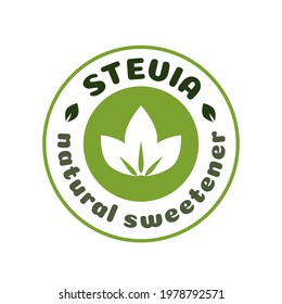 Stevia leaves label natural organic sweetener substitute isolated on white background. Green stevia icon for badge, poster, badge, packaging design. Vector 10 eps