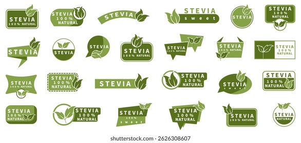 Stevia natural product badge collection in green