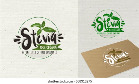 Stevia and Organic food label. Label and Vector Logo element. Organic,bio, ecology natural design template. Easy editable for Your design. Natural look logotype icon.