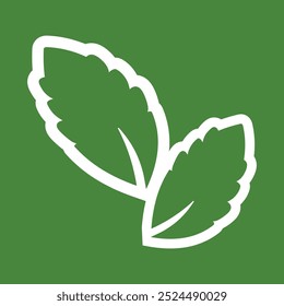 Stevia Sweet Green Plant Leaves Vector Symbol on  Green Background. Sugar Substitute Symbol with White Stroke. Organic, Bio and Ecological Icon. Health Care Logo Element.	