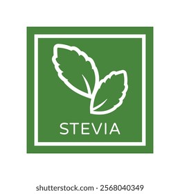 Stevia Sweet Green Plant Leaves Vector Symbol on Green Background. Sugar Substitute Symbol with White Stroke. Organic, Bio and Ecological Icon. Health Care Logo Element.	