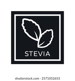 Stevia Sweet Green Plant Leaves Vector Symbol on Black Background. Sugar Substitute Symbol with White Stroke. Organic, Bio and Ecological Icon. Health Care Logo Element.	