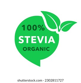 Stevia sweetener icon. Natural organic stevia sweetener substitute on white background. Sugar substitute label. Eco, organic and bio logo. 100% natural stevia. Vector