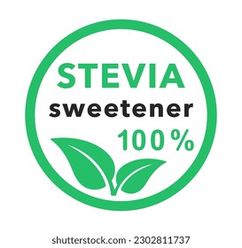 Stevia sweetener icon. Natural organic stevia sweetener substitute on white background. Sugar substitute label. Eco, organic and bio logo. 100% natural stevia. Vector